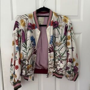 Elevenses Floral Bomber Jacket with Ribbed Trim